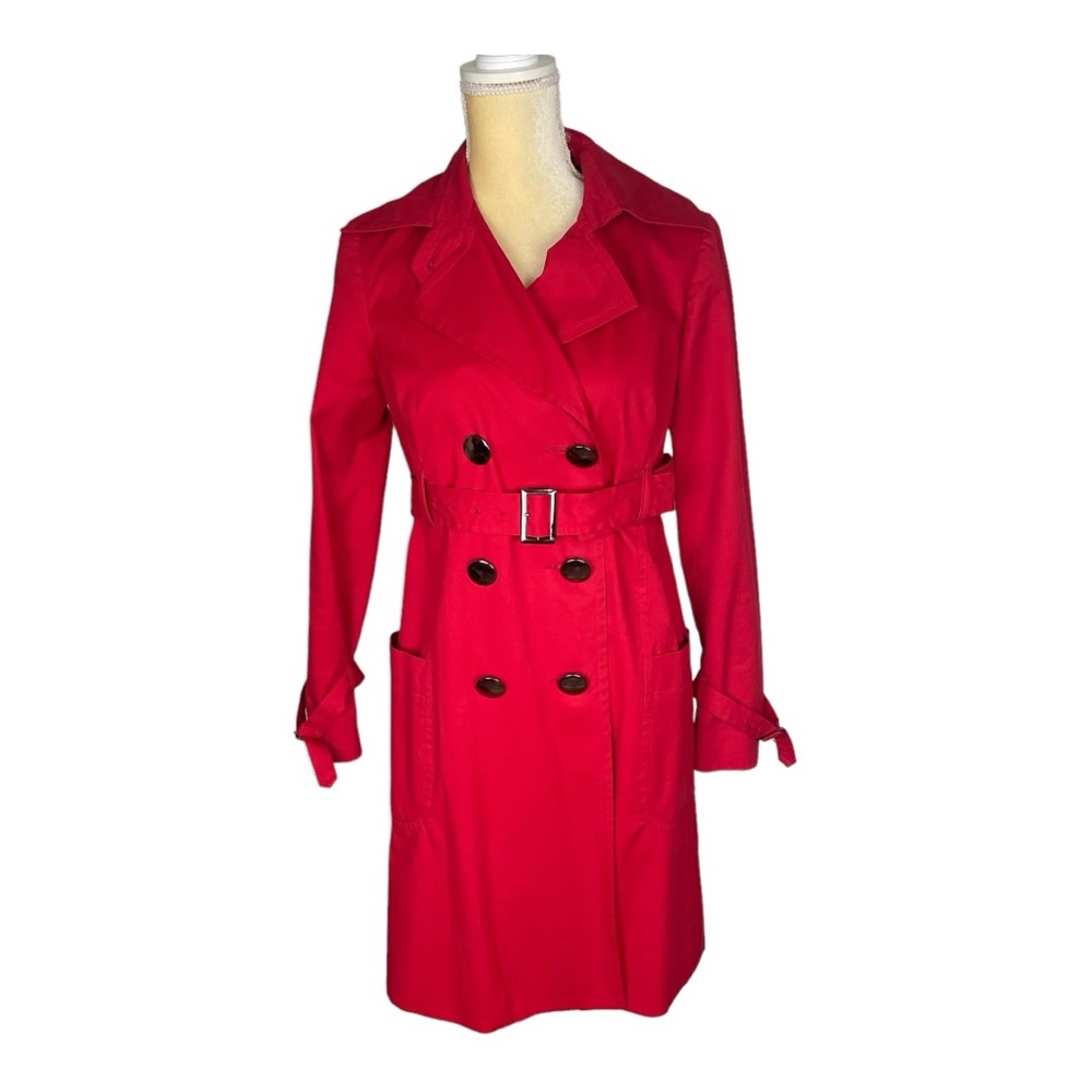 Trina Turk Red Belted Trench Coat Rain Coat Size Small